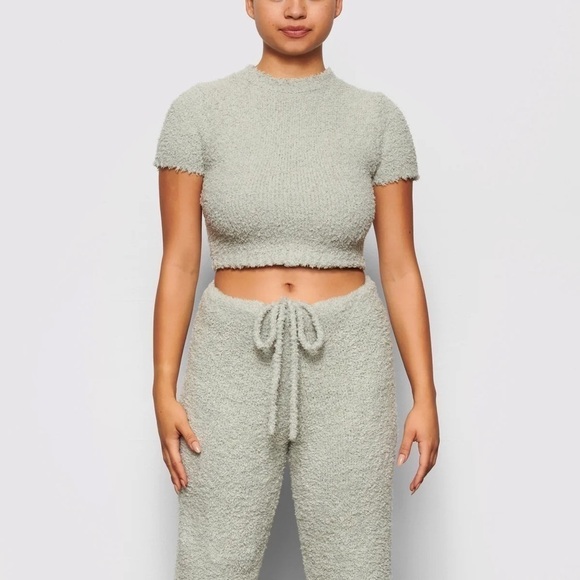SKIMS Tops - SKIMS Cozy Knit Cropped T-Shirt In Aqua